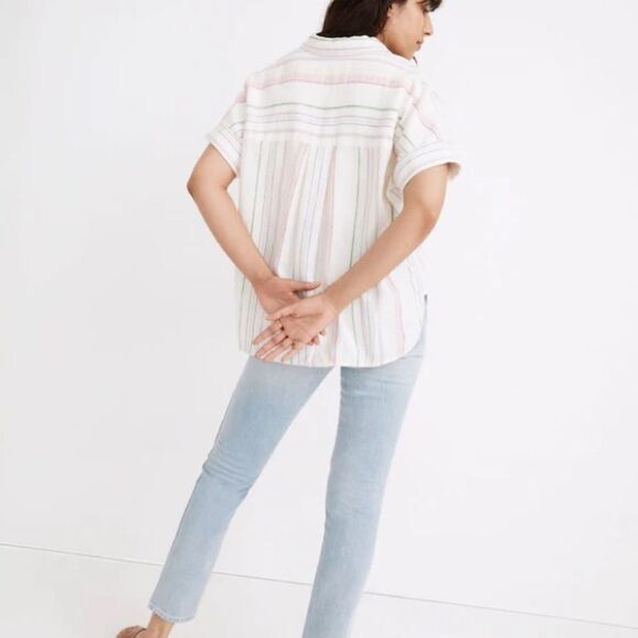 Madewell Linen-Blend Daily Shirt in Rainbow Striped Women’s Size Small - Picture 3 of 11